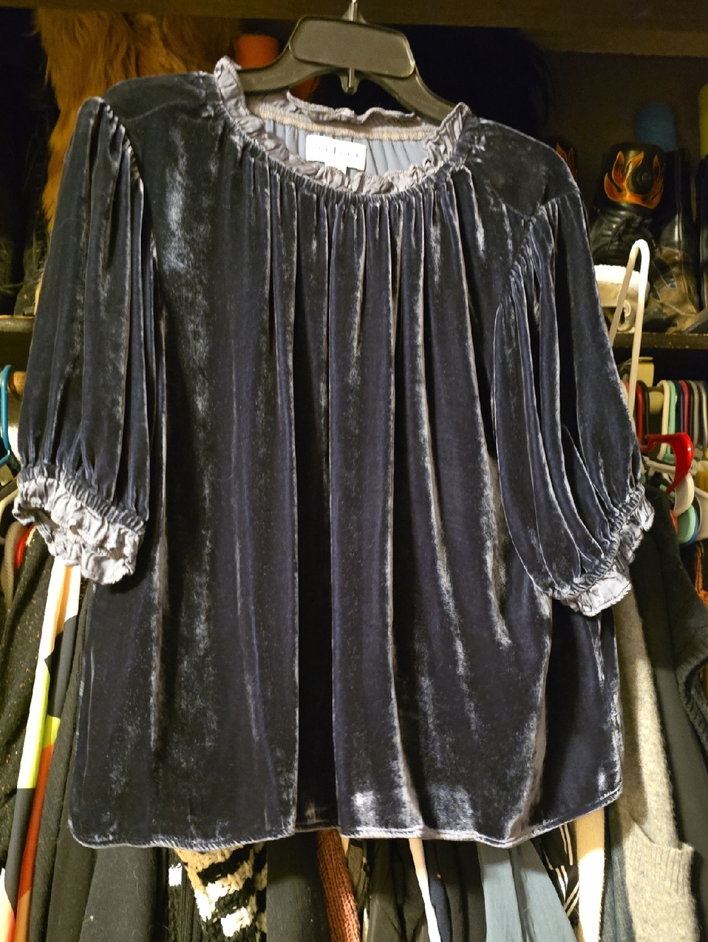 Velvet by Graham & Spencer Steel Gray Velvet Peasant Blouse
